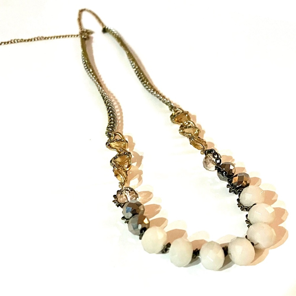 Ann Taylor Loft Designer Signed Chain Link Beaded Rhinestone Necklace 28"